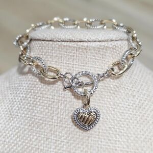 Elegant Two-Tone Heart Charm Bracelet